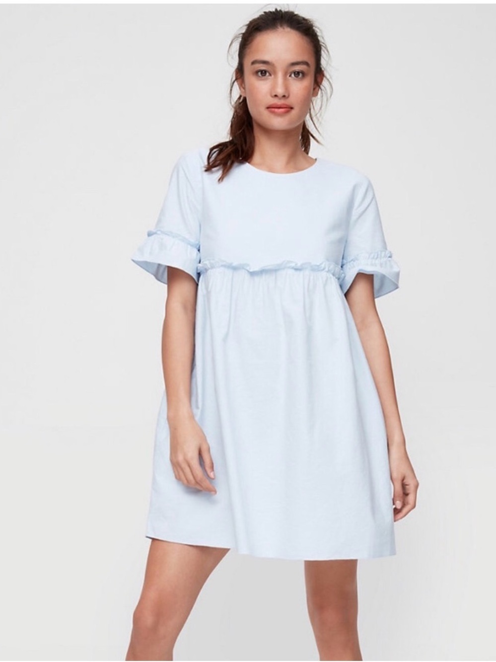 Sunday Best- Tybee Light Blue Ruffle Sleeve Babydoll Dress- Size M- 100% Cotton